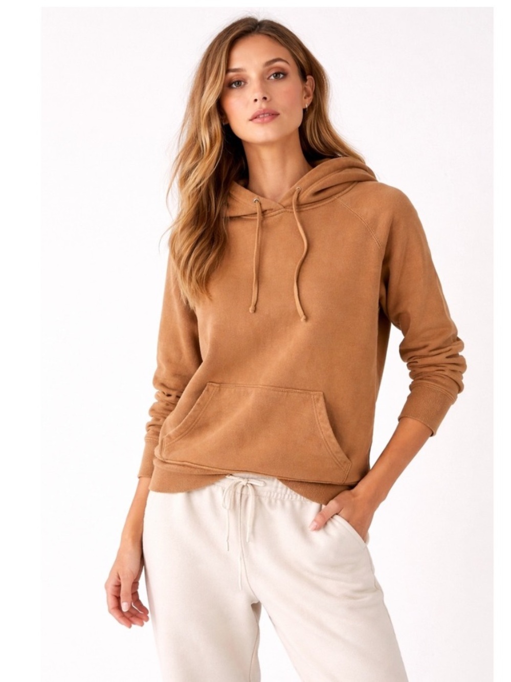 Nili Lotan Janie Hoodie Distressed Cotton Mustard Tan‎ Pullover Medium $275